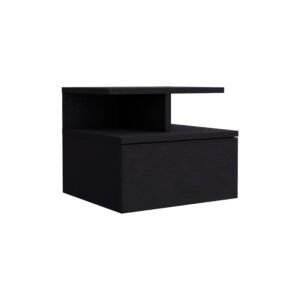 12" black teak solid wood one drawer floating nightstand modern luxury minimalist design foldable for apartment or home use