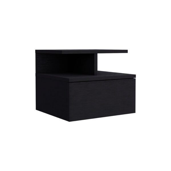 12" black teak solid wood one drawer floating nightstand modern luxury minimalist design foldable for apartment or home use