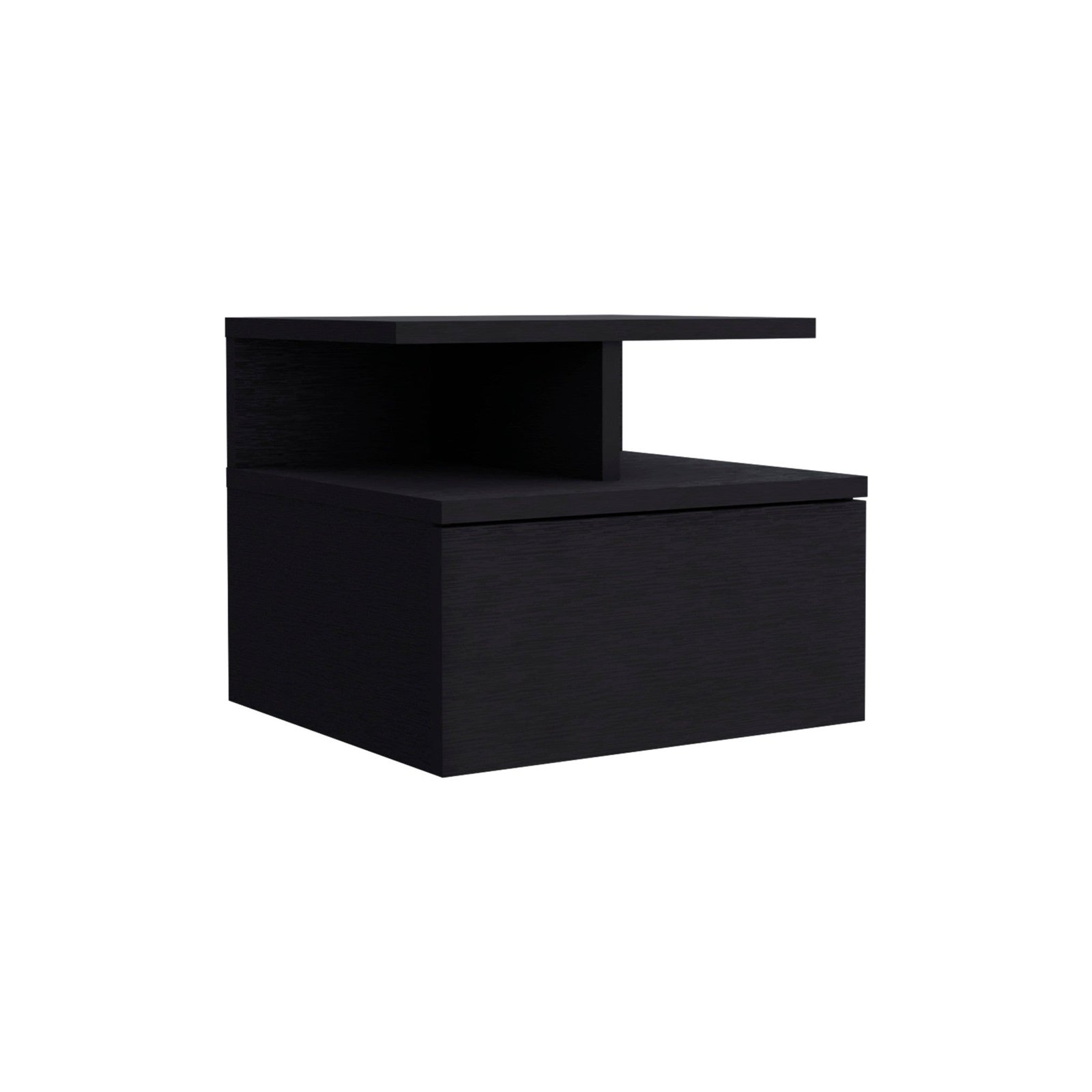 12" black teak solid wood one drawer floating nightstand modern luxury minimalist design foldable for apartment or home use