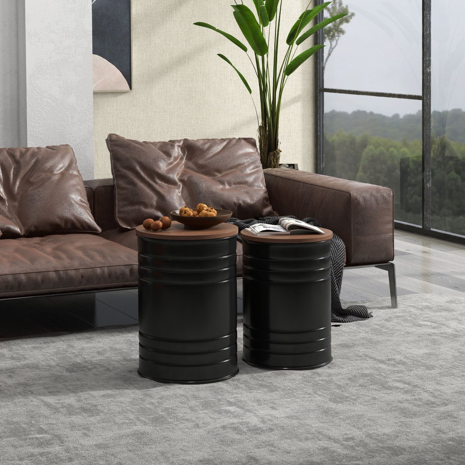 round nesting ottomans set of 2 with wooden lid metal frame and hidden storage space stools for bedroom storage
