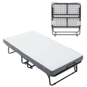 portable folding bed memory foam mattress metal frame 75 x 38 cot size adults' guest bed wheels storage cover for home office