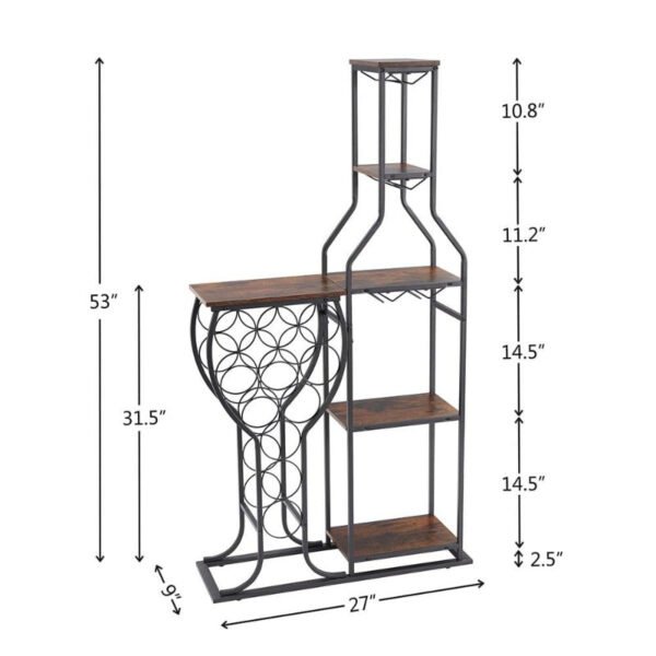 11 bottle floor wine rack,5 tier freestanding wine rack with wine glass holder and storage shelves,for home bar,living room