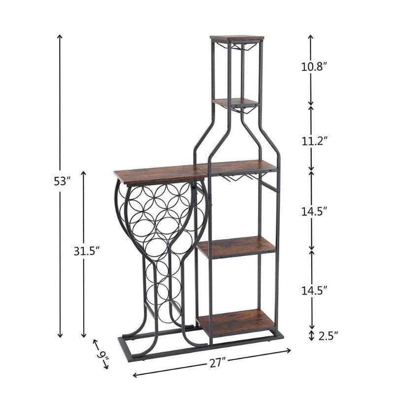 11 bottle floor wine rack,5 tier freestanding wine rack with wine glass holder and storage shelves,for home bar,living room