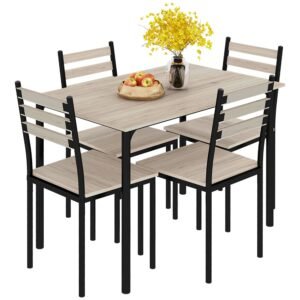 5 piece gray wooden dining room set for small spaces kitchen table and chairs