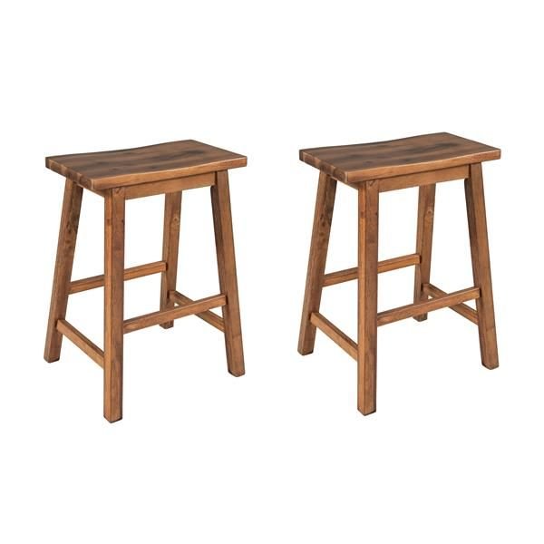 farmhouse rustic walnut wood 2 piece counter height kitchen dining stools for small spaces for the dining room