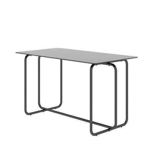 1 piece black rectangle tempered glass dining table with metal frame assembled and extendable for dinner for kitchen use