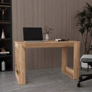 fcj lacey rectangle modern computer desk solid wood adjustable for bedroom living room dining in smaoky oak
