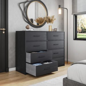8 drawer dresser with large fabric drawers, black