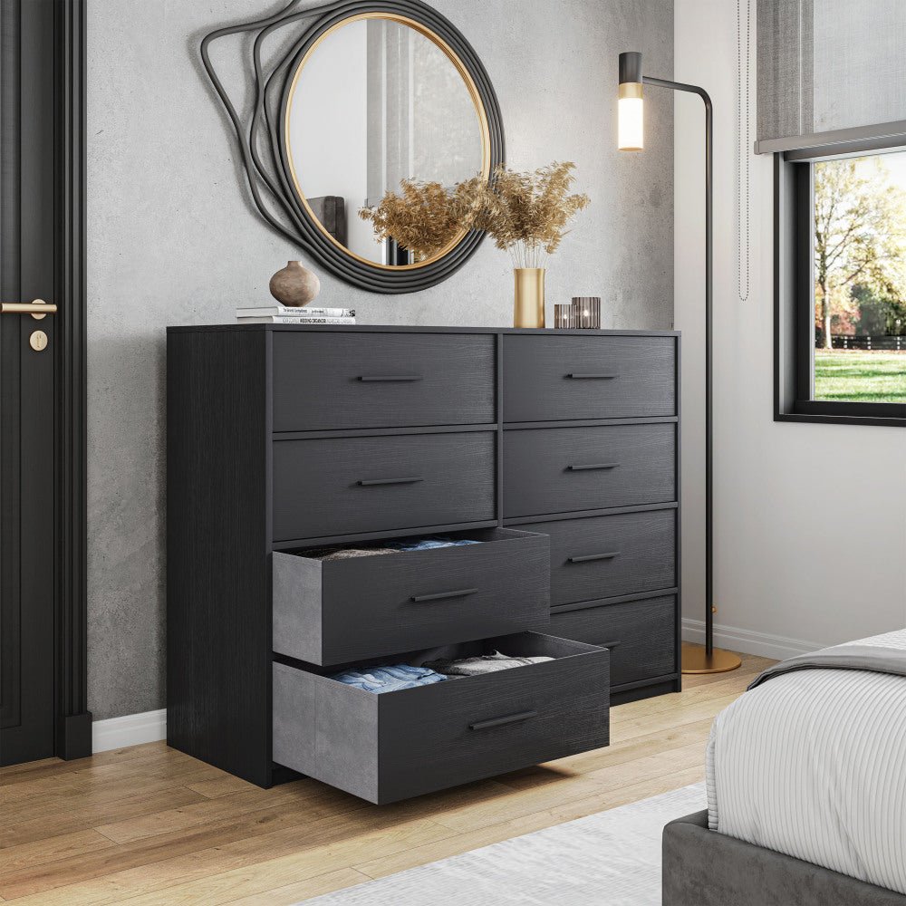 8 drawer dresser with large fabric drawers, black