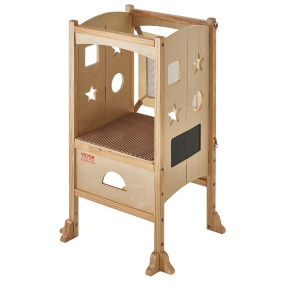 3 level adjustable height solid wood tower step stool foldable toddler stool safety net for kids' learning kitchen bedroom