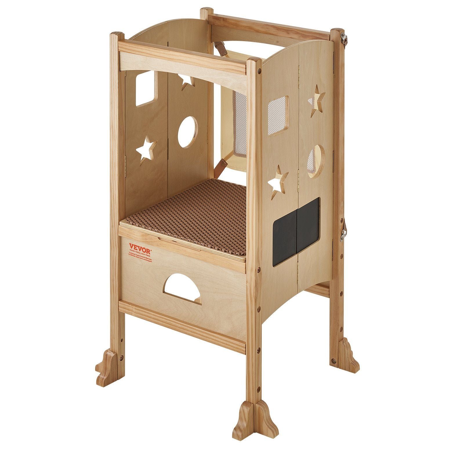 3 level adjustable height solid wood tower step stool foldable toddler stool safety net for kids' learning kitchen bedroom