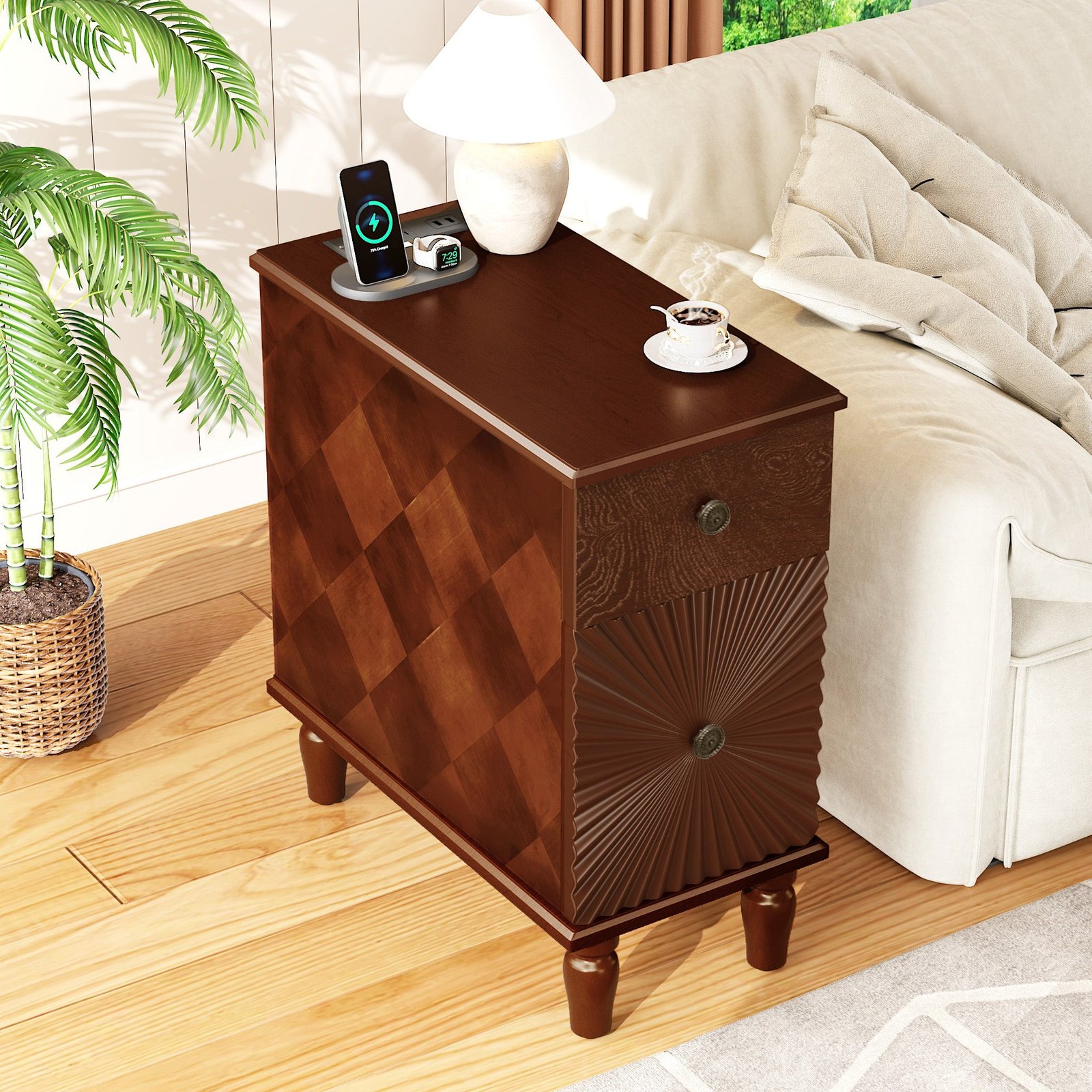 2 drawer modern sofa side table slim nightstand for living room and bedroom home furniture