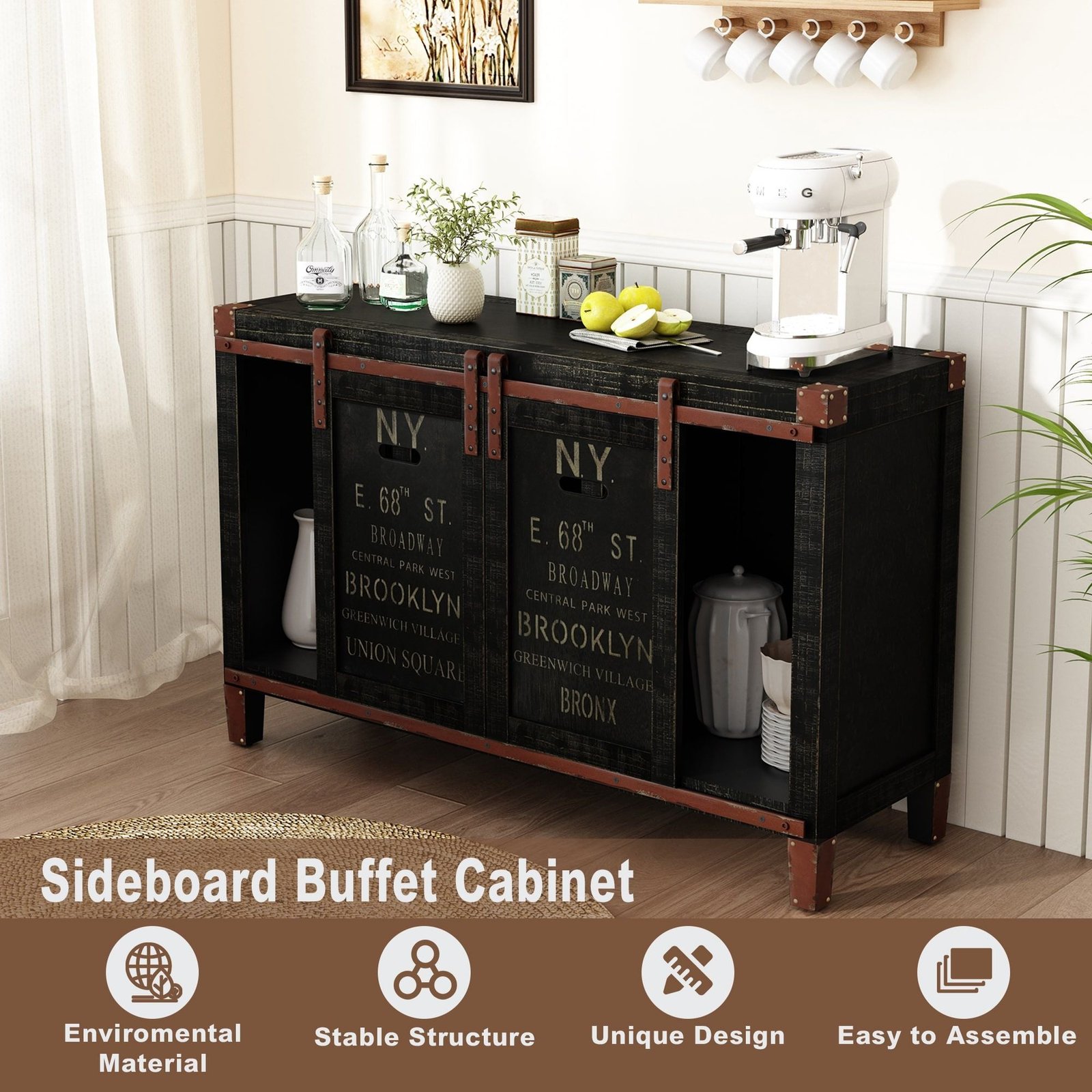 30' tall industrial farmhouse tv stand sliding barn doors rustic black television console table cabinet for 55 inch tvs media