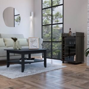 britannica 2 piece living room set black/espresso coffee table and bar cabinet