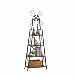 fcj 4 tier bookshelf oak glass display storage shelves metal frame windmill design bookcase organizer for living room home