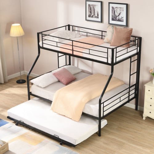 fcj metal bunk bed twin over full with trundle no box spring needed easy assembly for single or double bedroom use