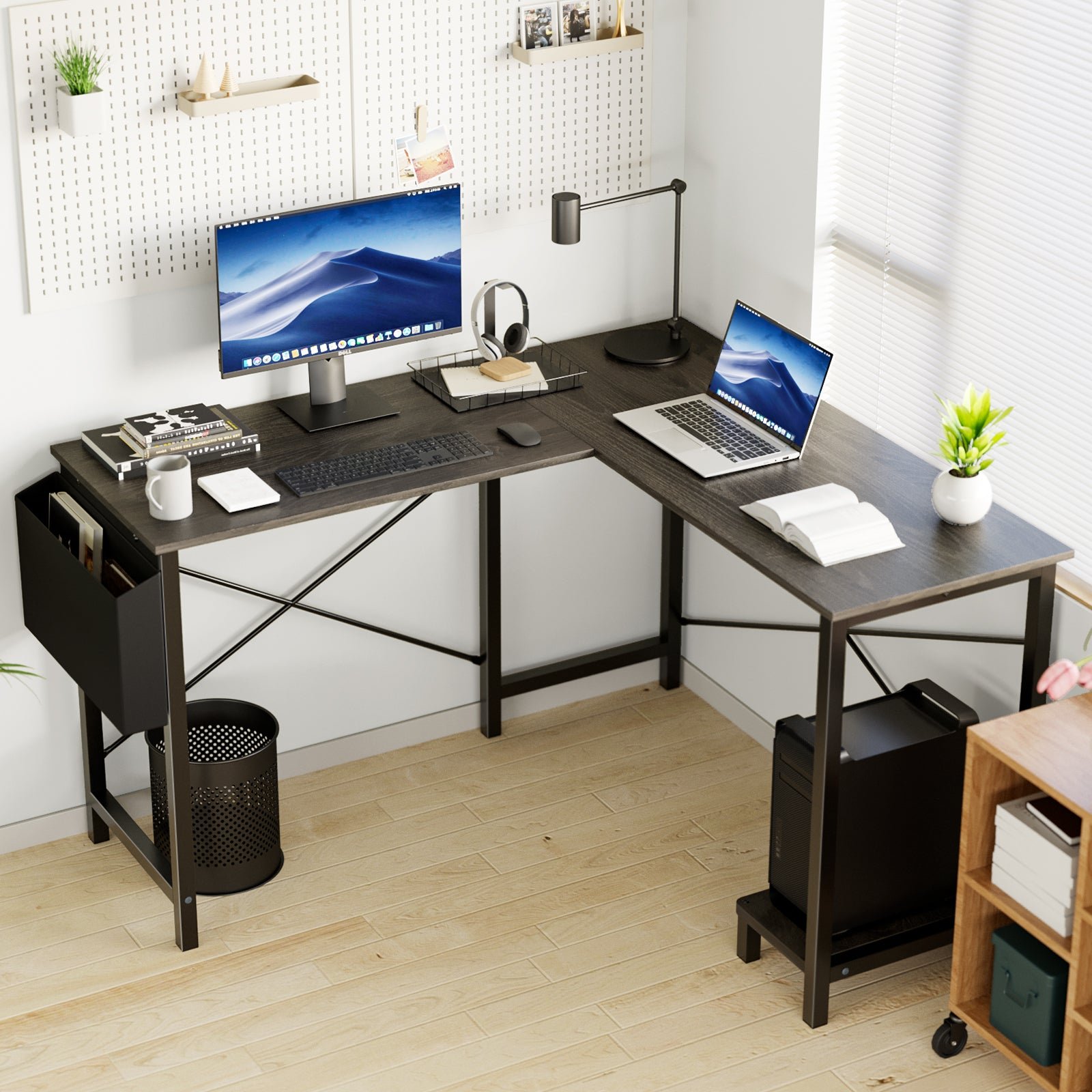 fcj adjustable l shaped gaming laptop desk portable metal computer desk cooling foldable extendable for home office hotel use