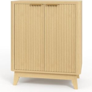 2 door fluted sideboard buffet natural oak aesthetic curved design adjustable shelf entryway console table living room cabinet