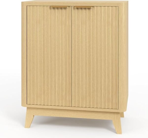 2 door fluted sideboard buffet natural oak aesthetic curved design adjustable shelf entryway console table living room cabinet