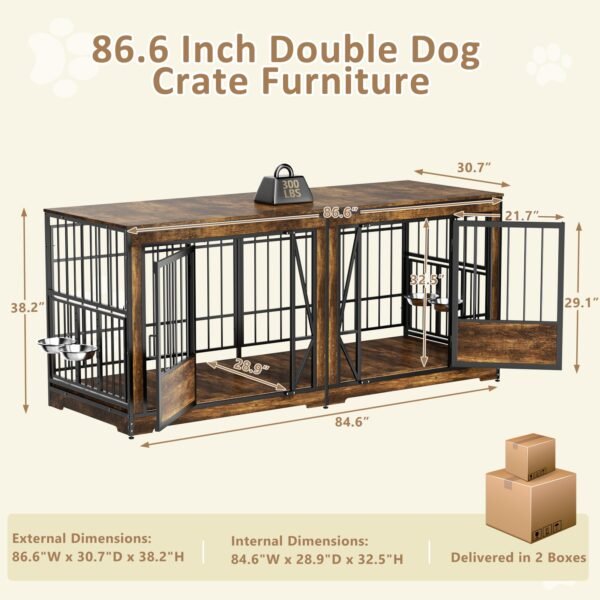 48 inch dog cage furniture, large dog kennel indoor with 2 adjustable bowls