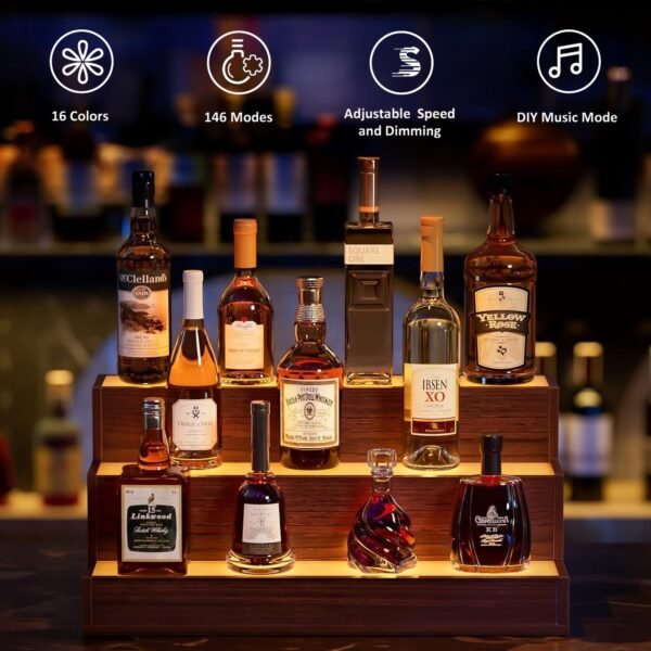 24 inch led lighted liquor bottle display shelf wood panel style bar display shelves
