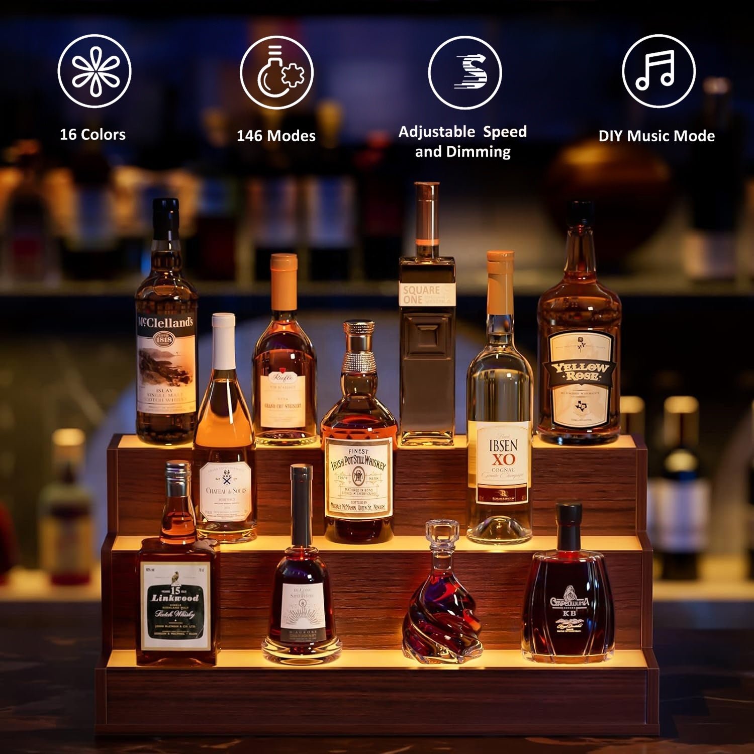 24 inch led lighted liquor bottle display shelf wood panel style bar display shelves