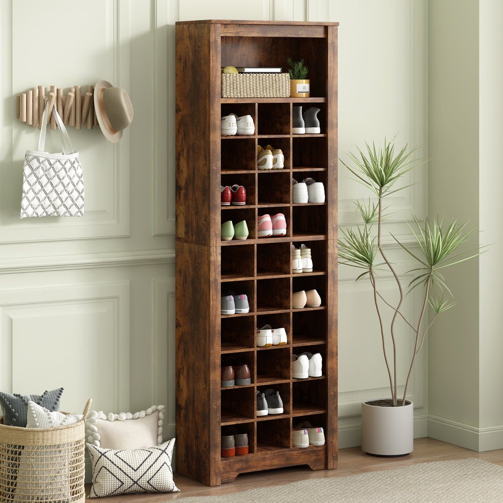 sleek design 24 shoe cubby console, modern shoe cabinet with curved base, versatile sideboard