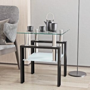 1 piece modern tempered glass tea table coffee table end table, square table for living room, transparent/black