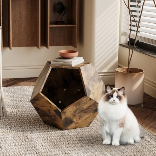 25.98'' shaped modern pet furniture cat carrier side table mdf multi purpose furniture antique wood color