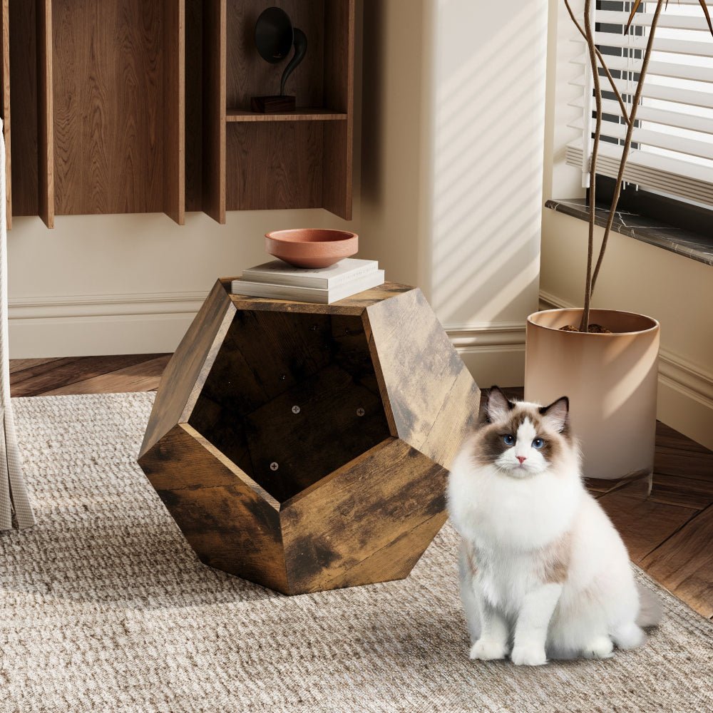 25.98'' shaped modern pet furniture cat carrier side table mdf multi purpose furniture antique wood color