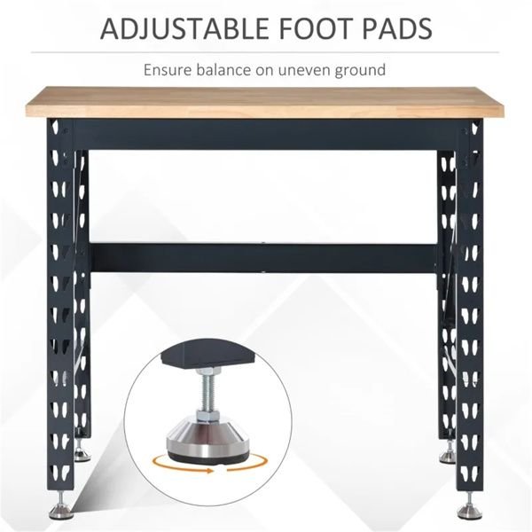 adjustable 45" garage workbench with wood tabletop as a tool table or computer desk
