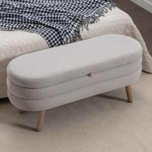 036 velvet fabric storage bench bedroom bench with wood legs for living room bedroom indoor,light gray