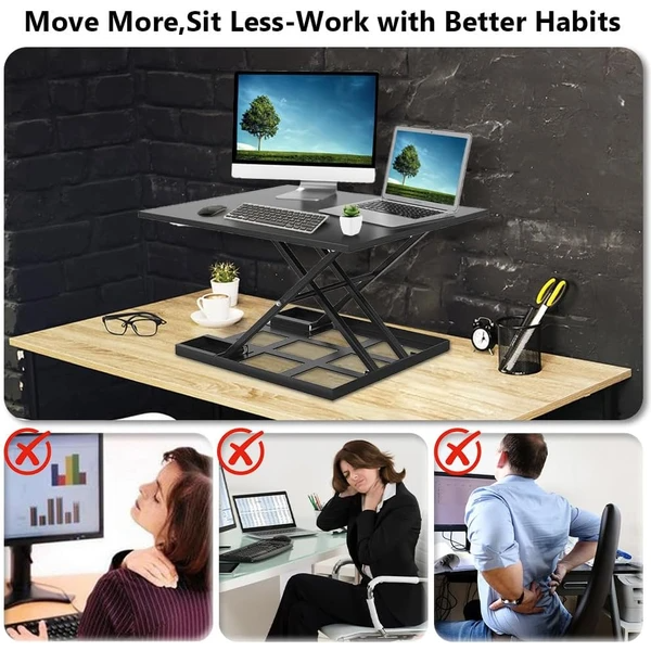 adjustable height ergonomic standing desk foldable and easy move large wide rising tabletop for laptop home office black fcj