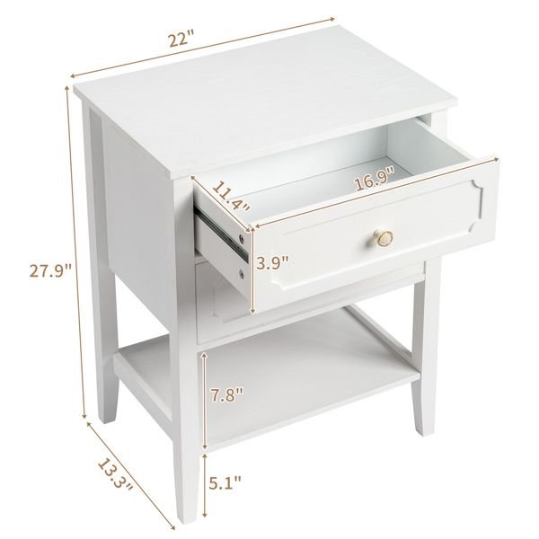 2 drawer wood nightstand end side table for bedroom & living room