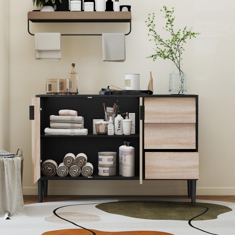 storage cabinet with 3 drawers, 2 doors sideboard buffet cabinet, mid century accent cabinets with adjustable shelf