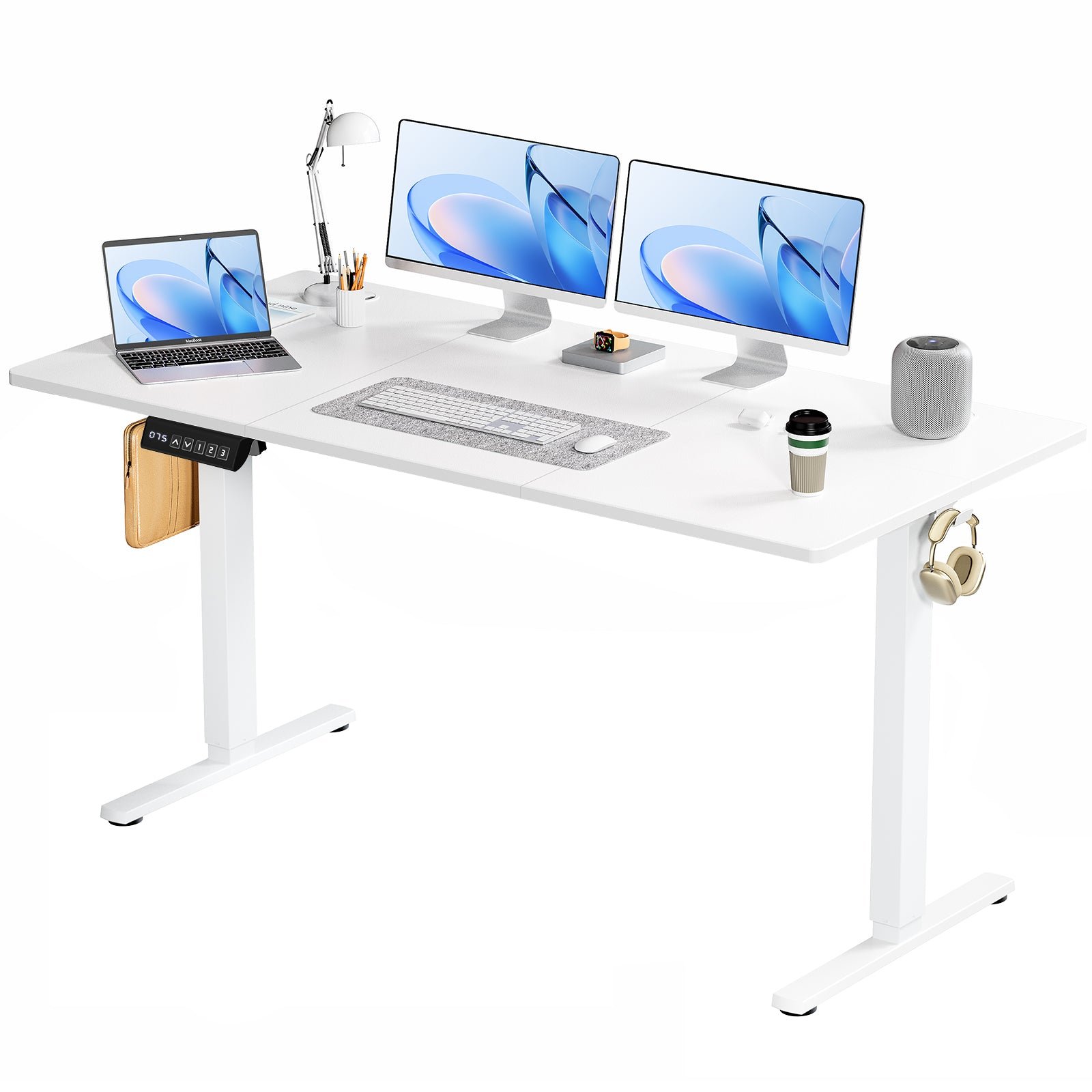 fcj electric adjustable height standing desk home office computer table splice board rising 2 hook wire hole work sit stand desk