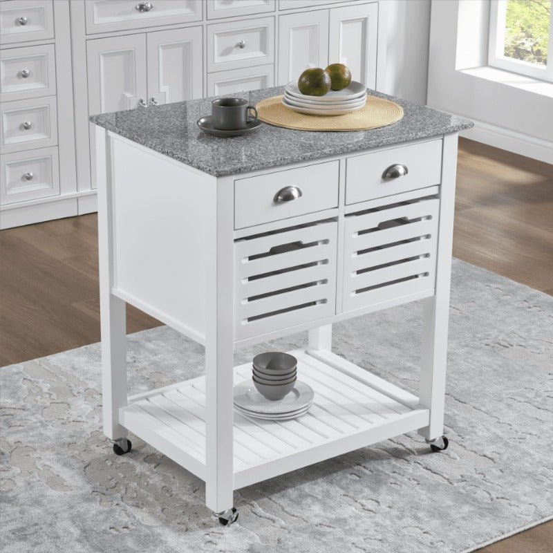 mobile rolling kitchen island trolley serving cart with underneath drawer & slide out wire storage basket