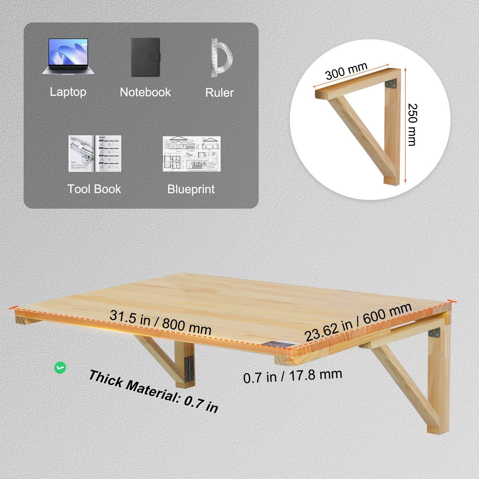 31.5" x 23.62" wall mounted folding table wooden floating desk iron bracket drop leaf table for home office dining bar small