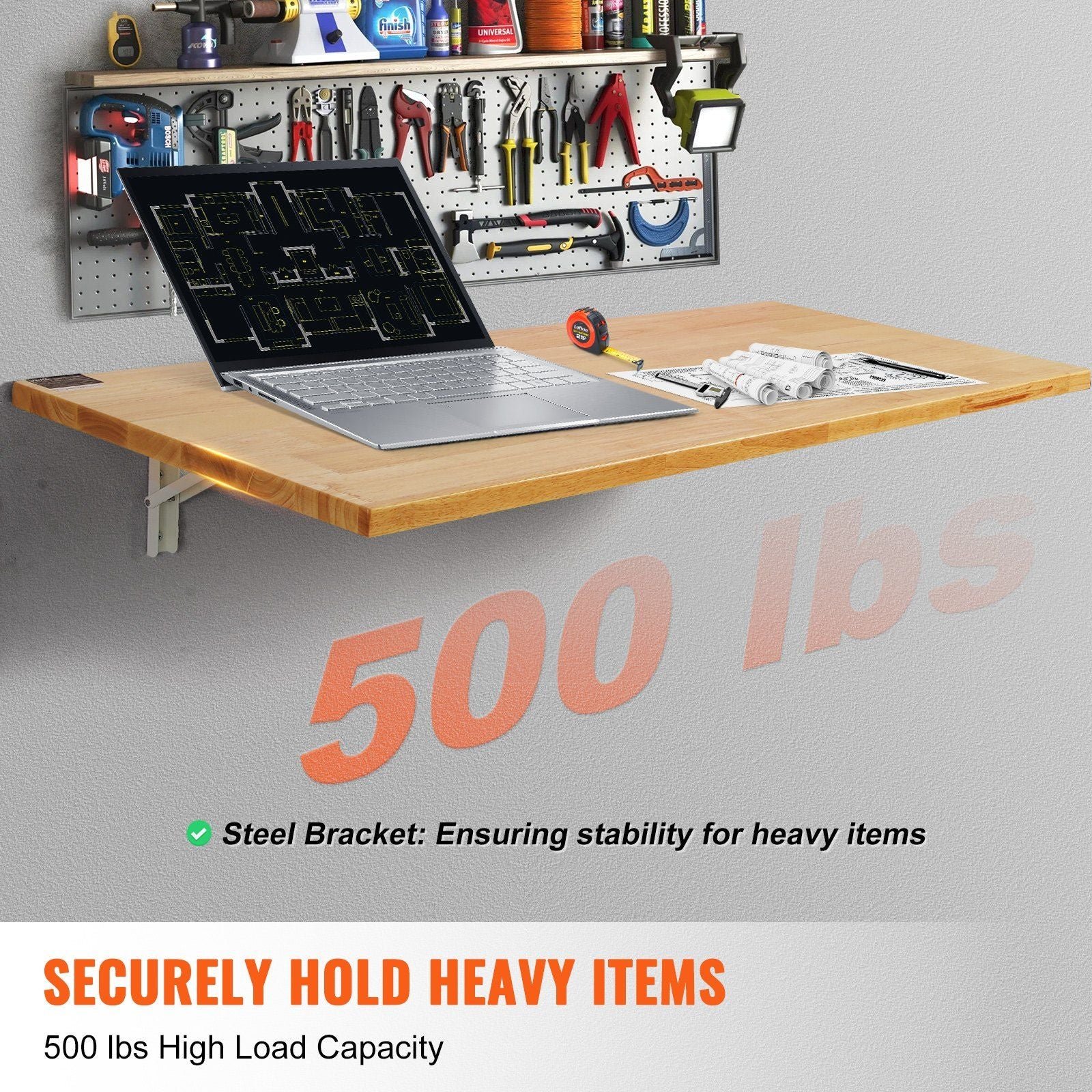 47.24" x 19.69" wall mounted folding drop leaf table wooden floating desk iron bracket for home office dining bar small spaces