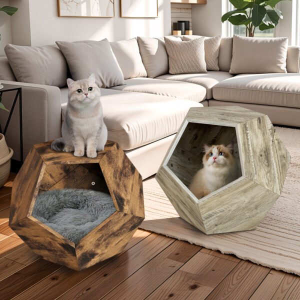 25.98'' shaped modern pet furniture cat carrier side table mdf multi purpose furniture antique wood color