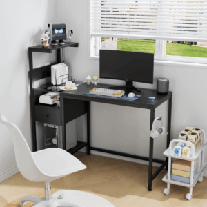 black fcj home office pc workstation study writing table power outlet storage shelves usb ports charging station computer desk