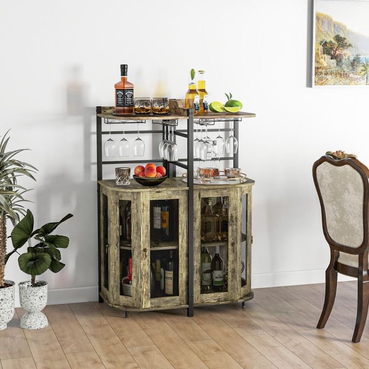 adjustable industrial corner bar cabinet with glass holder featuring an adjustable shelf