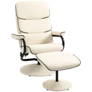 cream white swivel pu leather high back armchair recliner chair ottoman thick foam comfortable high back recliner thick foam