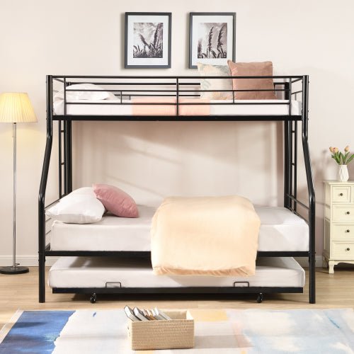 fcj metal bunk bed twin over full with trundle no box spring needed easy assembly for single or double bedroom use