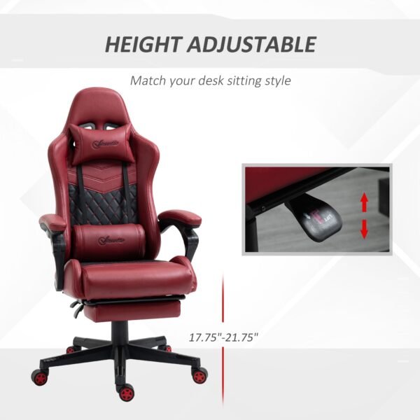 adjustable height gaming chair with lumbar support red pu leather swivel and reclining feature