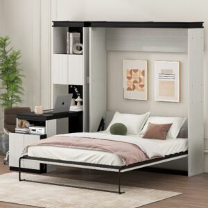 full size murphy bed with white desk storage shelves cabinets