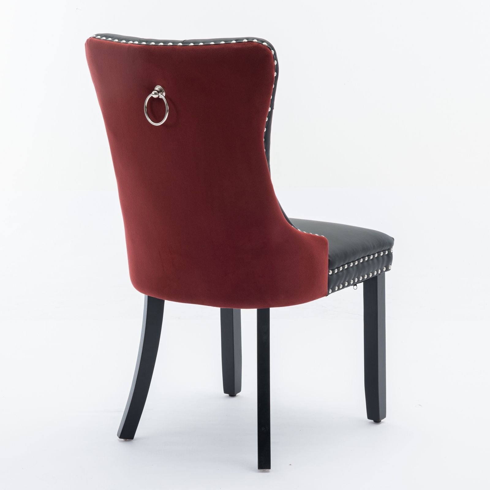 a&a furniture nikki collection modern tufted solid wood dining chair set velvet pu upholstered nailhead trim black wine red