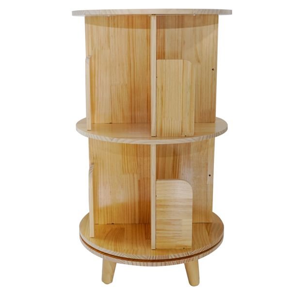 2 layer 360 rotation pine wood bookcase display rack and bookshelf