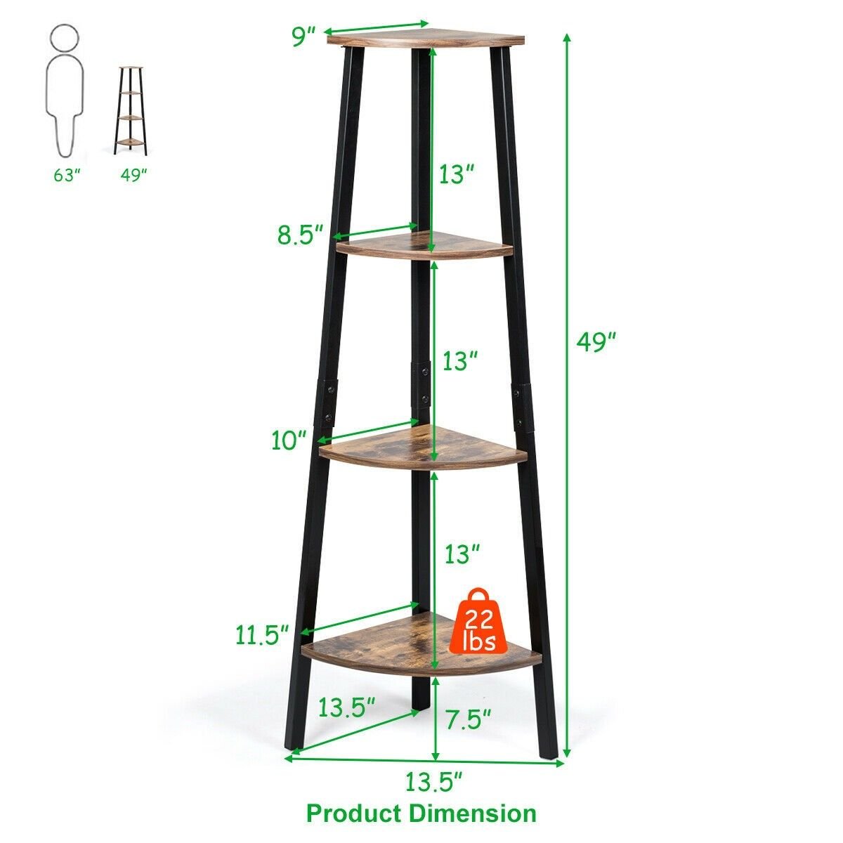 4 tier metal storage rack corner shelf bookcase and plant display stand