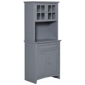 space gray freestanding kitchen buffet with hutch cupboard with door shelves and drawer microwave friendly cabinets